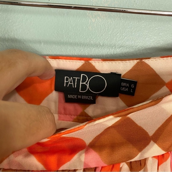 PatBo Checked Print Maxi Skirt Orange Geometric Flowy Sz L - Picture 2 of 5